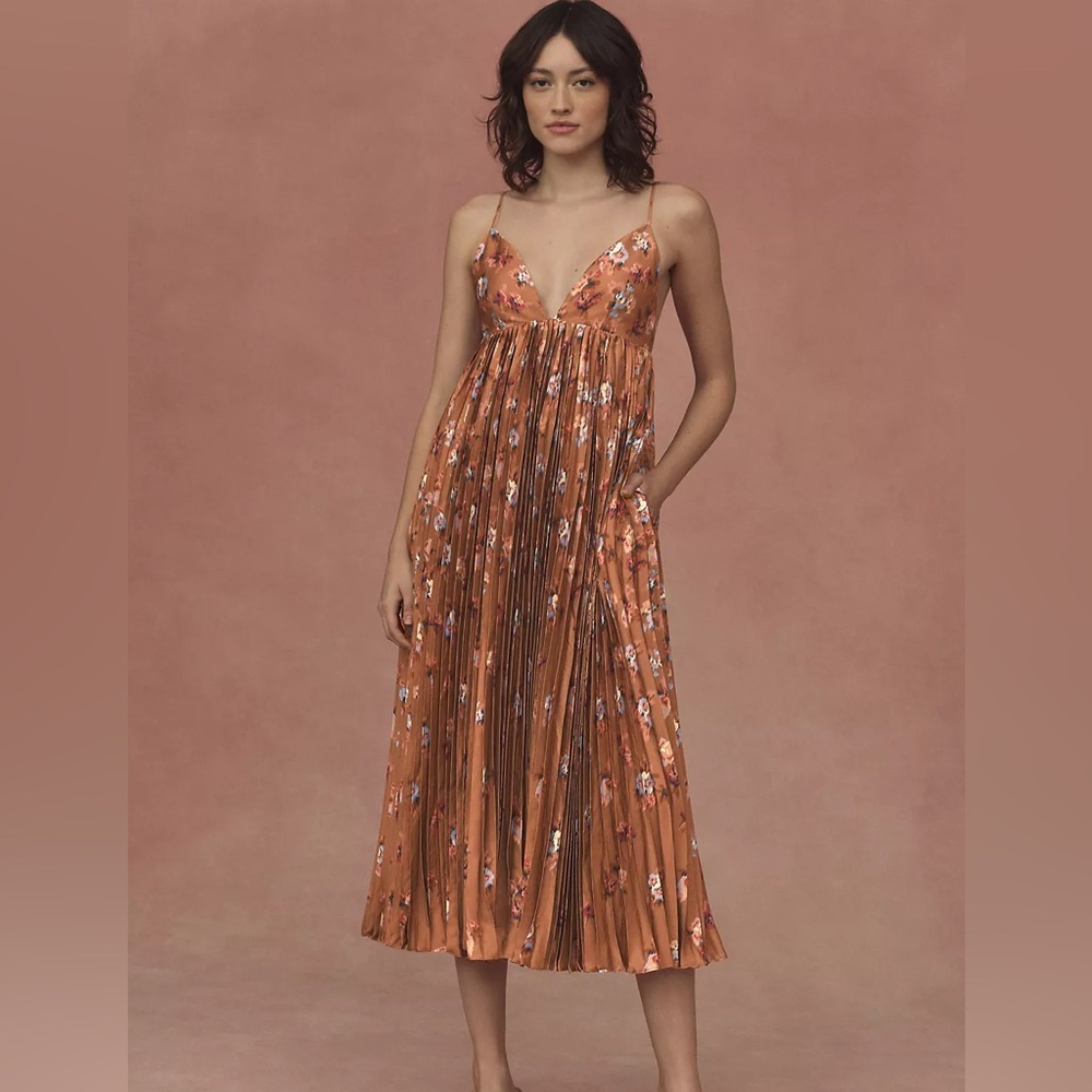 BHLDN Maya Pleated V-Neck Midi Dress